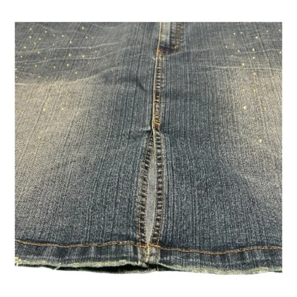 Venezia Blue Denim Mini Skirt with Gold Accents - Picture 2 of 7